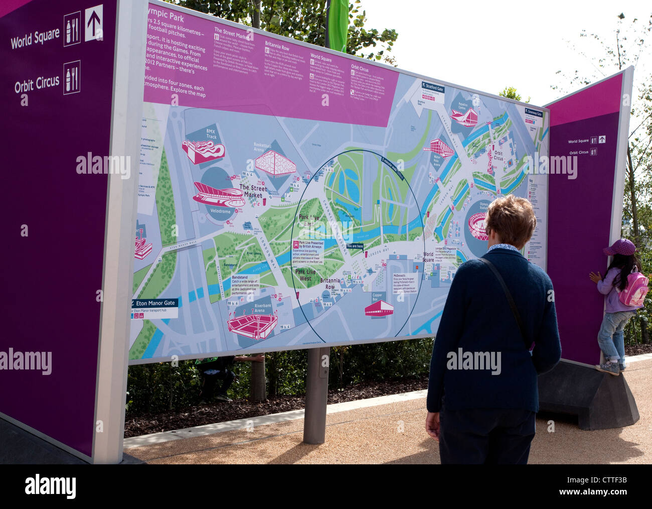 London 2012 Olympic Games - looking at a map of the site Stock Photo