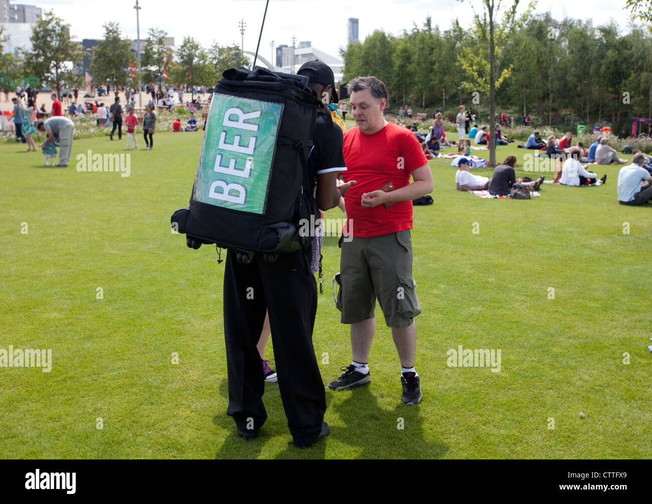 Mobile beer vendor in Olympic Park, London Stock Photo Alamy