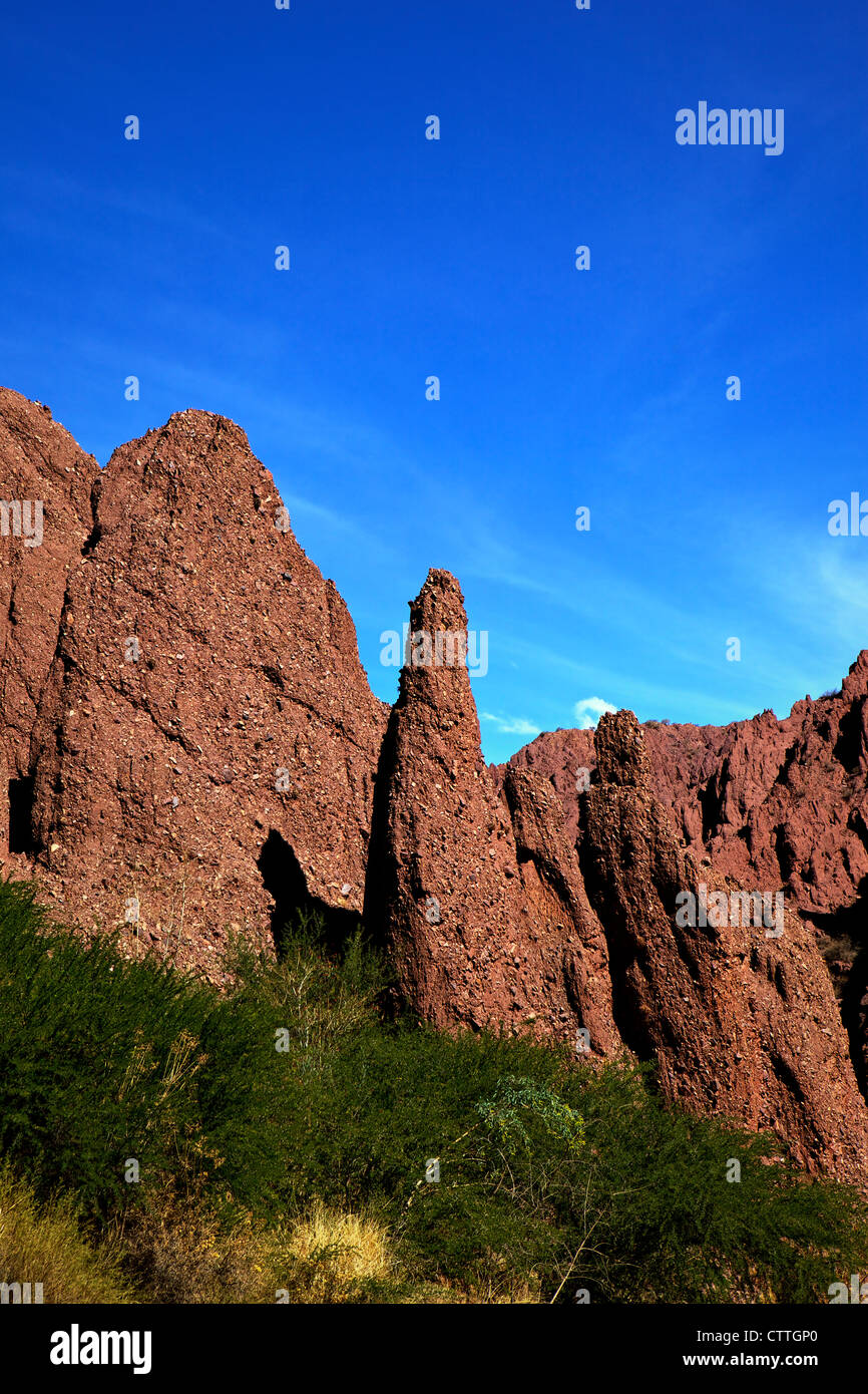 Red rock formations in the Canon Del Inca, Tupiza Chichas Range, Andes Southwestern Bolivia, South America Stock Photo