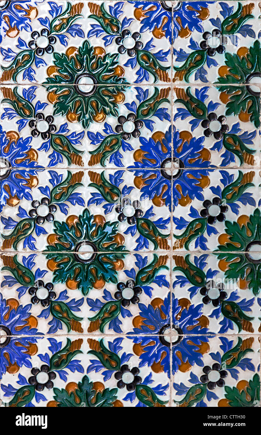 Colourful ceramic wall tiles, Úbeda, Jaén, Andalusia, Spain. Europe. Stock Photo