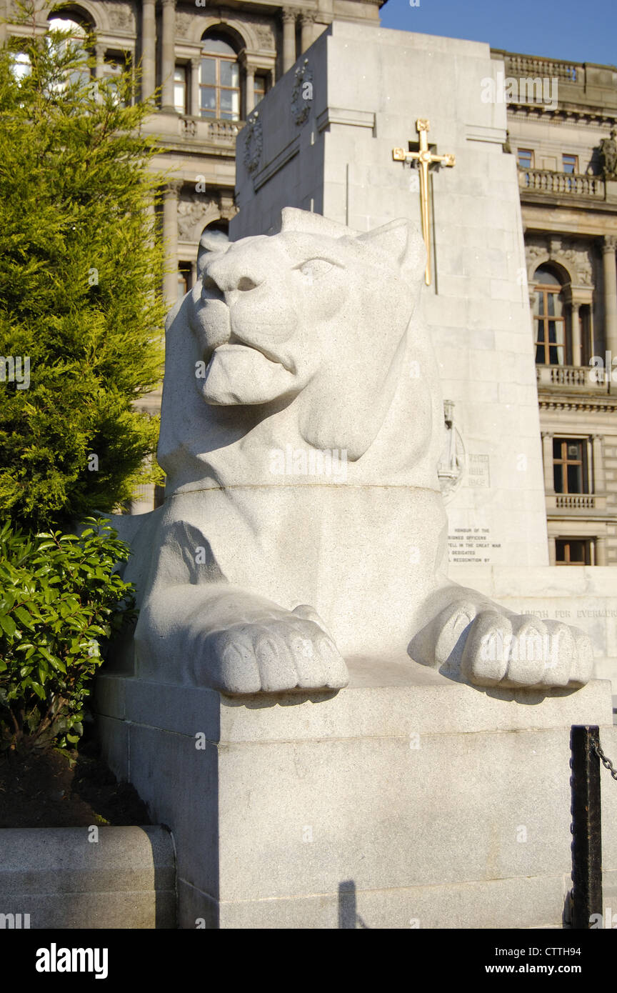 Lion statue at the Cenotaph war memorial in Square, Glasgow
