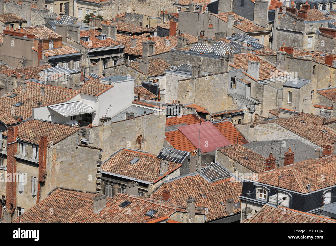 aerial view on roofs of houses of downtown, Bordeaux, Gironde, Nouvelle- Aquitaine France Stock Photo