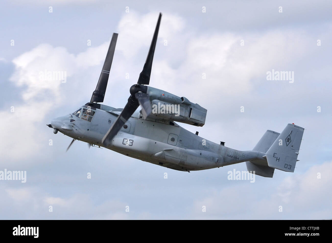 Bell Boeing VM-22B Osprey operated by the US Marines climbing out after take-off from RAF Fairford Stock Photo