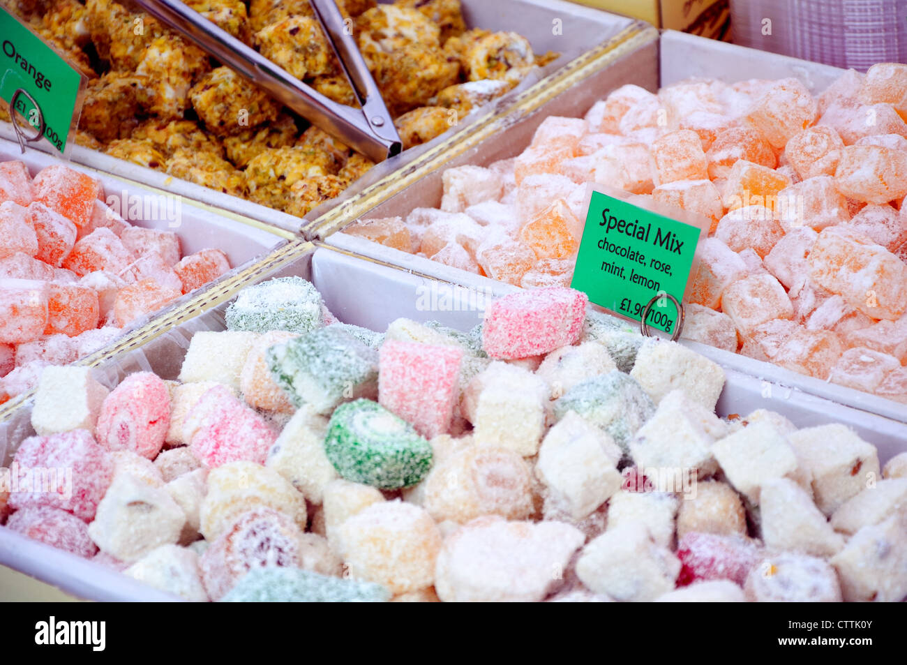 The Merchant City Festival 2012 in Glasgow, Turkish Delight sweet stall. Stock Photo