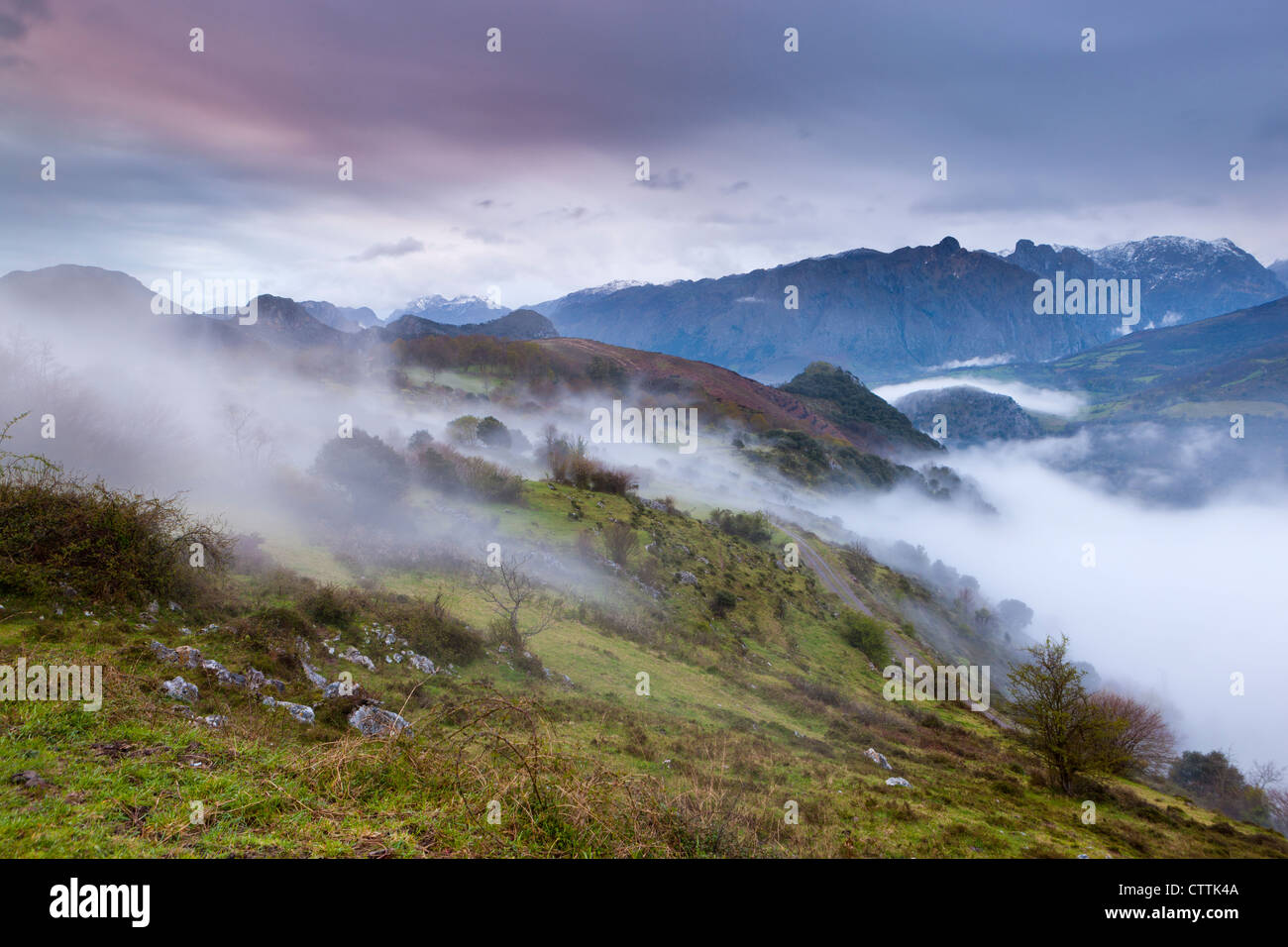 A view on the Picos de Europa National Park from the north, near Mirador Pedro Udaondo, Asturias Stock Photo