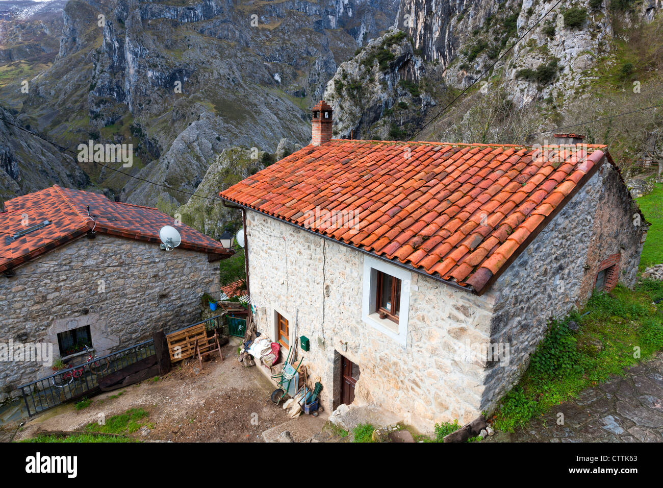 Camarmena Village on a shoulder of the Garganta del Cares gorge, Picos de Europa National Park, Asturias, Northern Spain Stock Photo