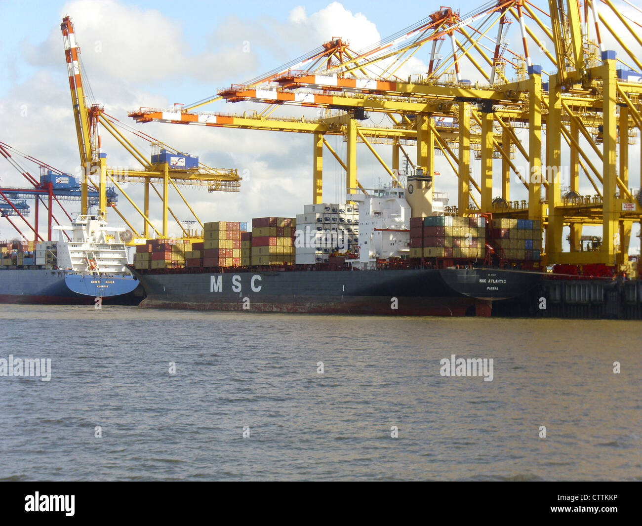 The container ship MSC Atlantic is docked at the container terminal in ...