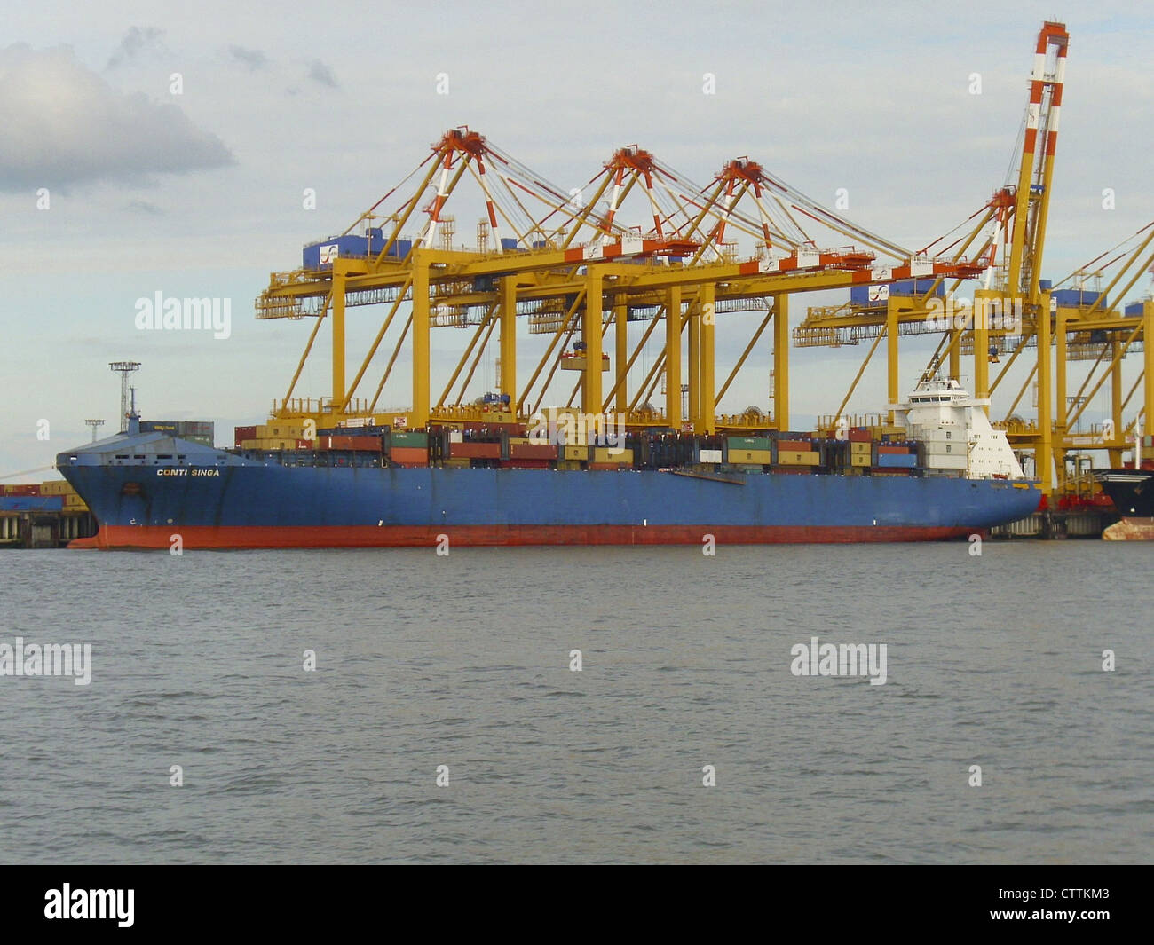 The container ship '''Conti Singa''' at the container terminal Bremerhaven, Germany. Stock Photo