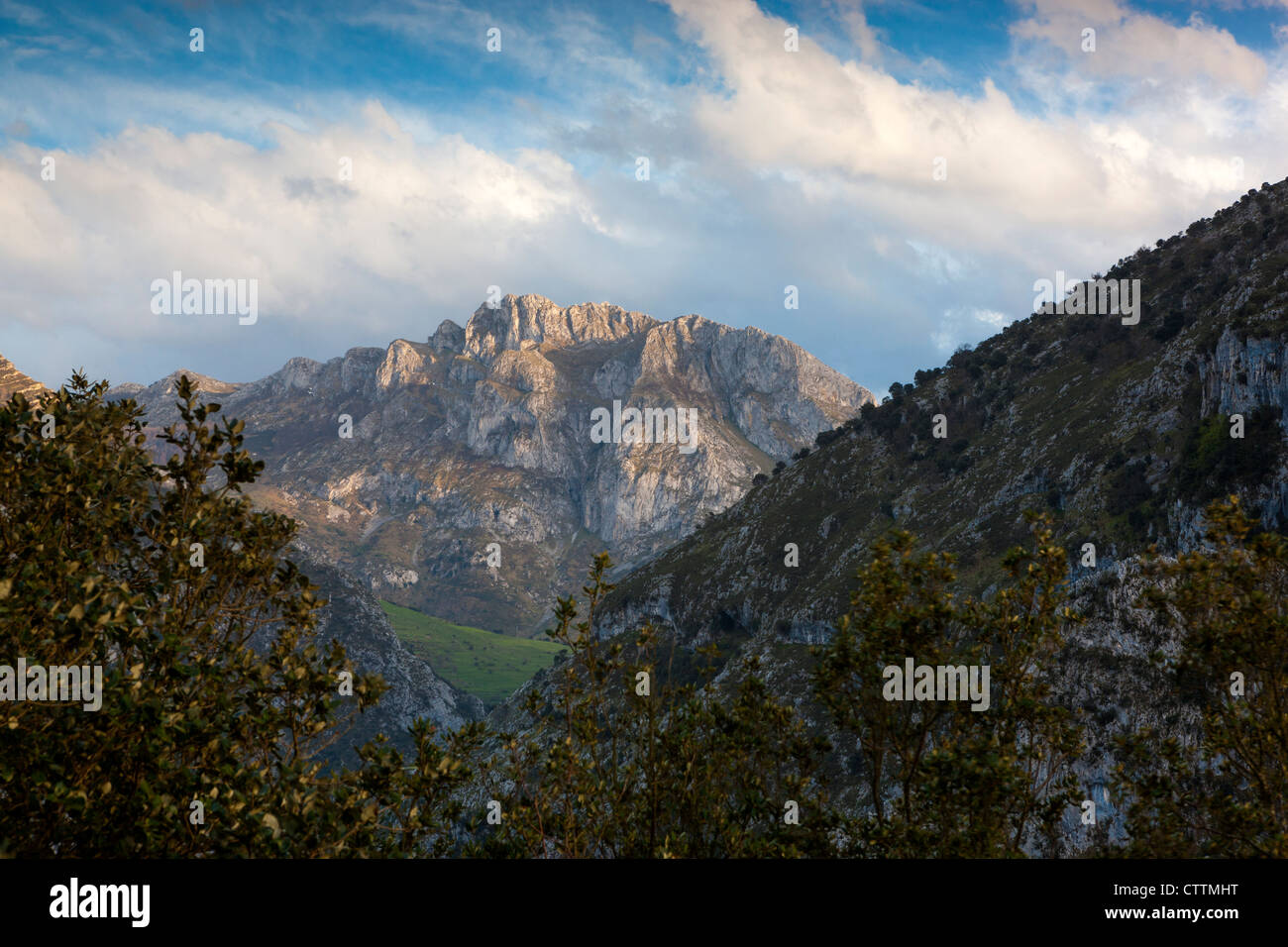 View from Linares village towards Pico Agero, eastern massif of the Picos de Europa National Park (Andara), Cantabria, Spain Stock Photo