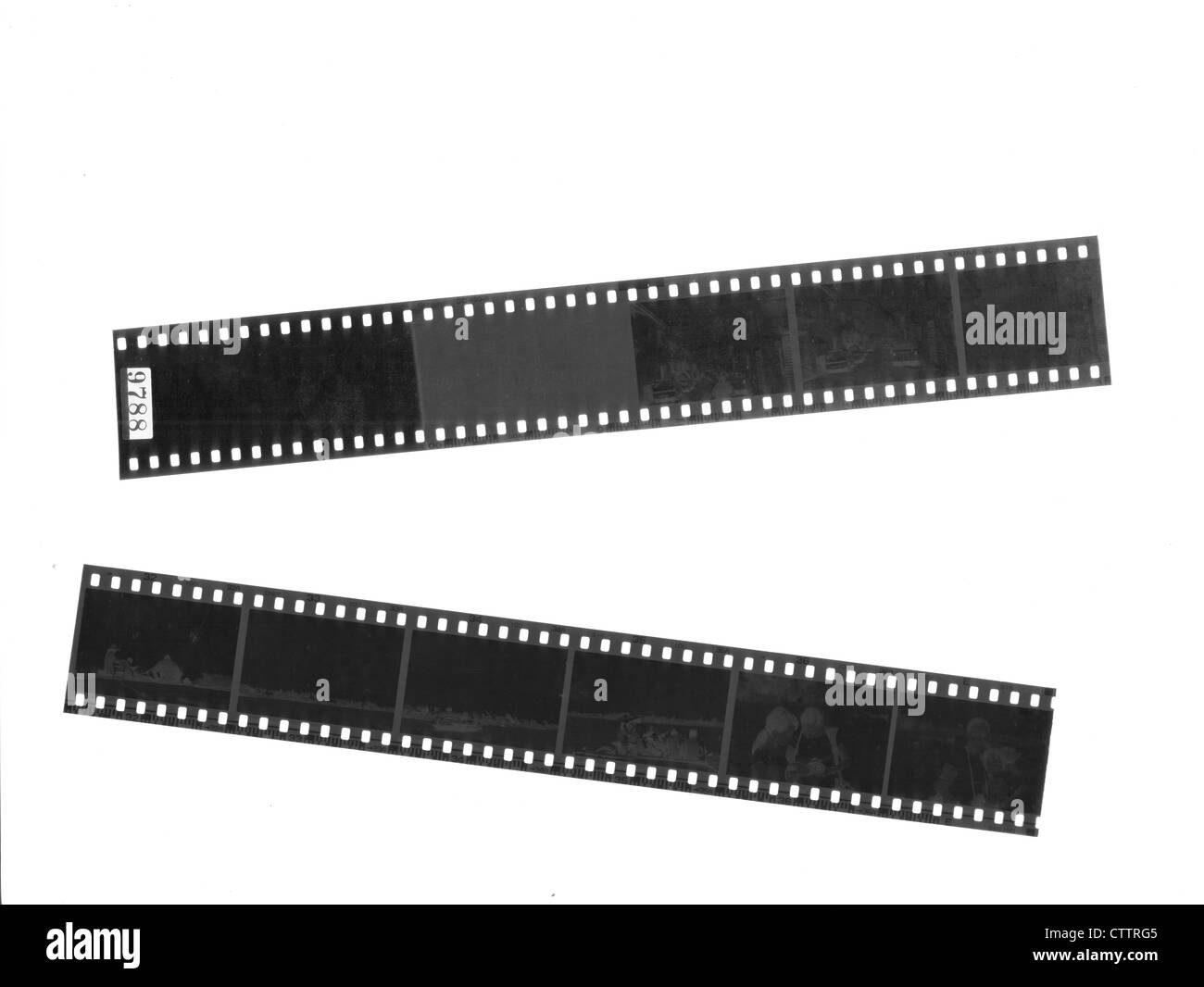 35mm negative film strip, with images and all negative details. Stock Photo