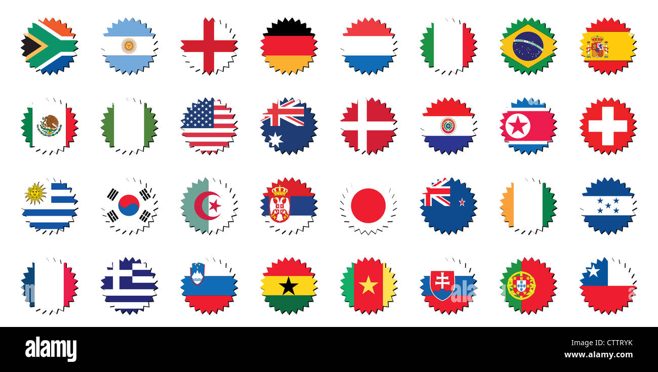 countries badges in sticker form, 32 countries Stock Photo - Alamy