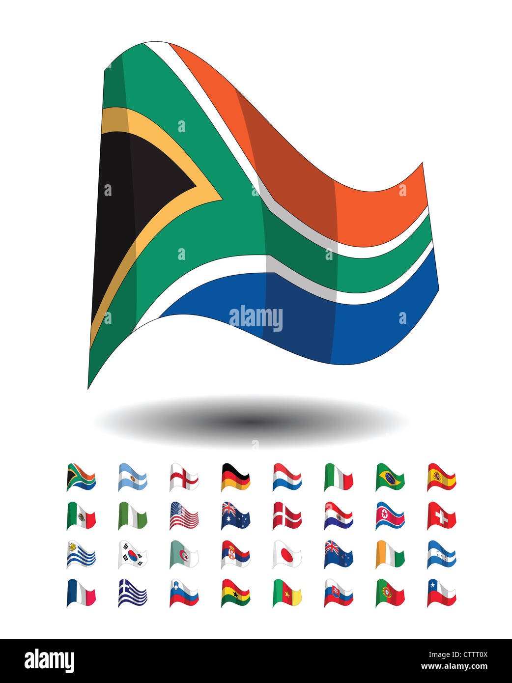 32 countries flag icons participating in world soccer championships 2010, vector. Stock Photo