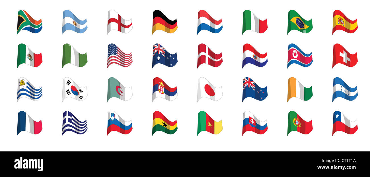 32 countries flag icons participating in world soccer championships 2010, vector. Stock Photo