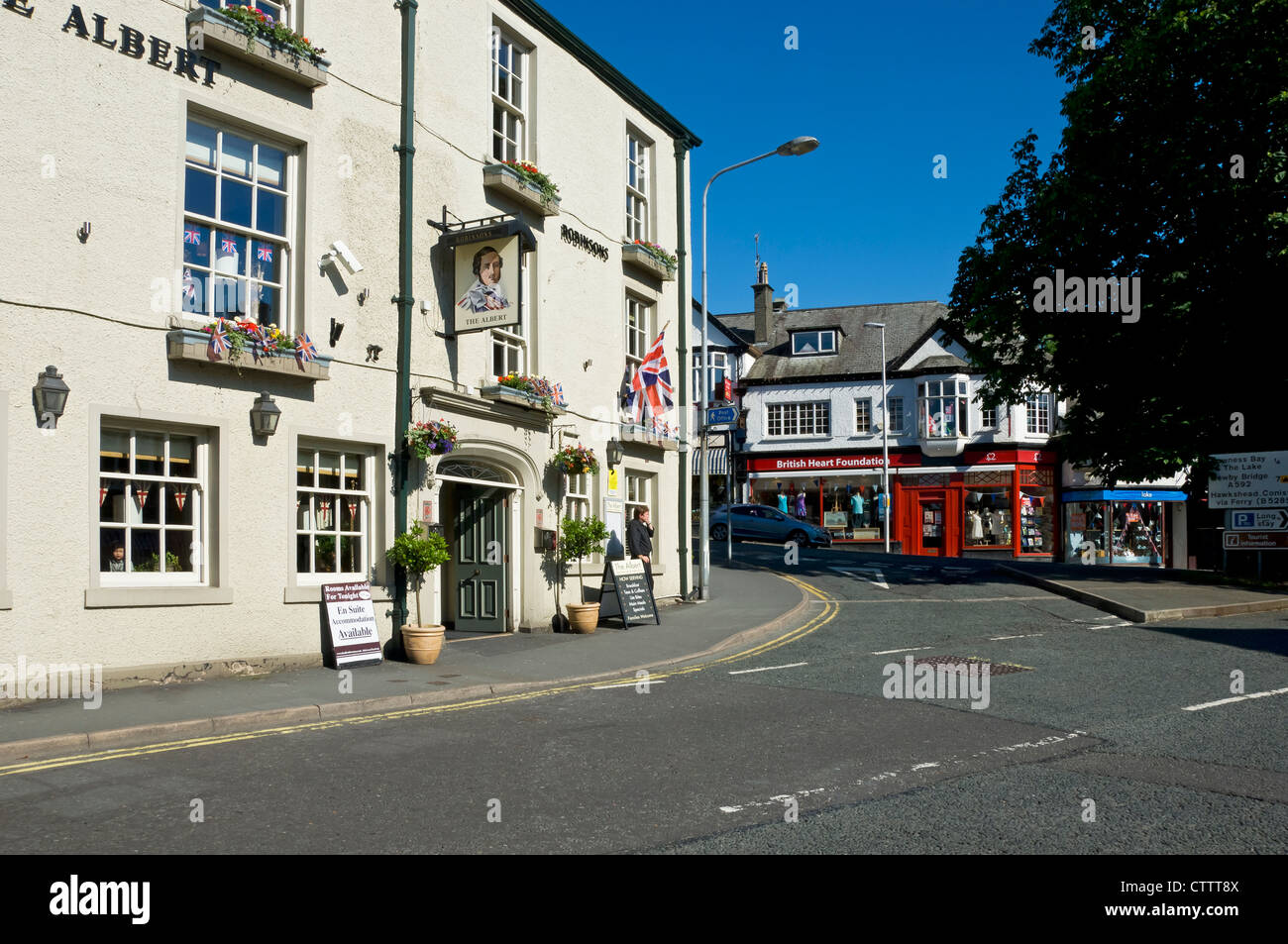 The Albert pub public house in the town centre in summer Bowness on Windermere Cumbria England UK United Kingdom GB Great Britain Stock Photo