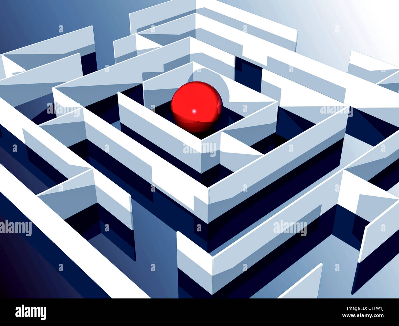 Labyrinth mit roter Kugel in der Mitte Stock Photo
