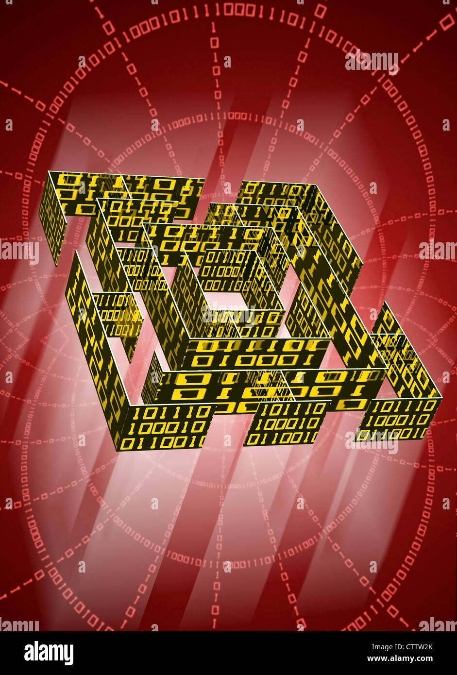 Labyrinth mit Datenkolonnen aus Binärcode Stock Photo