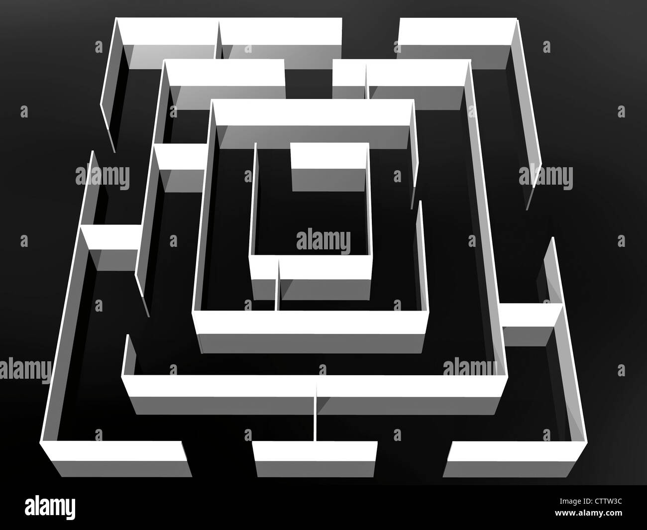 Weisses Labyrinth auf schwarzem Untergrund Stock Photo