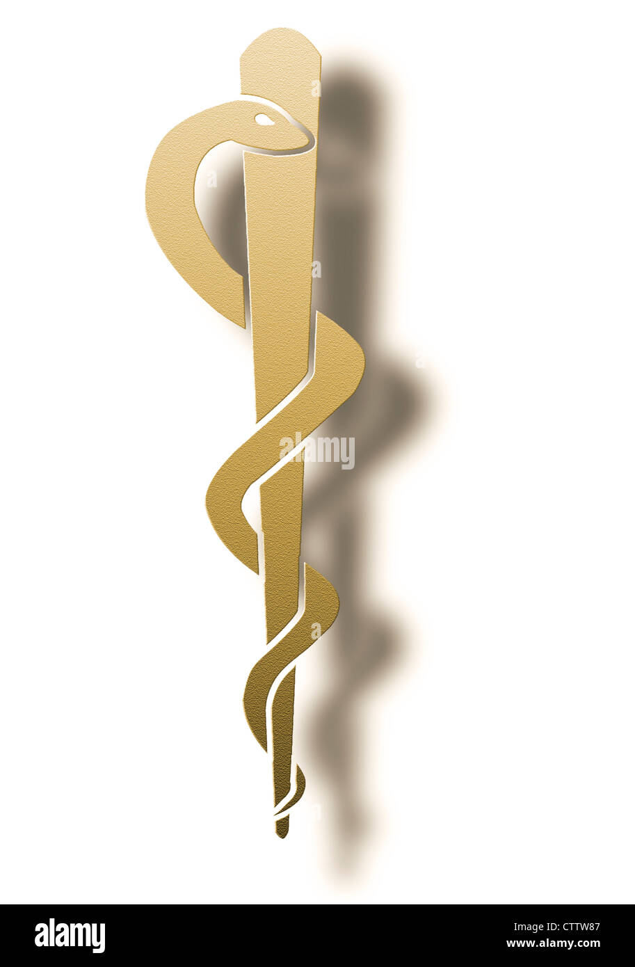 Goldener Aeskulap Stab, Freisteller Stock Photo