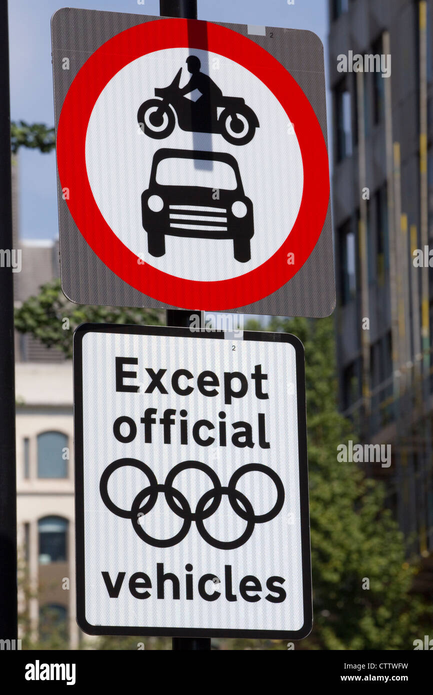 Road traffic sign during the London Olympics 2012, Central London, England, UK Stock Photo