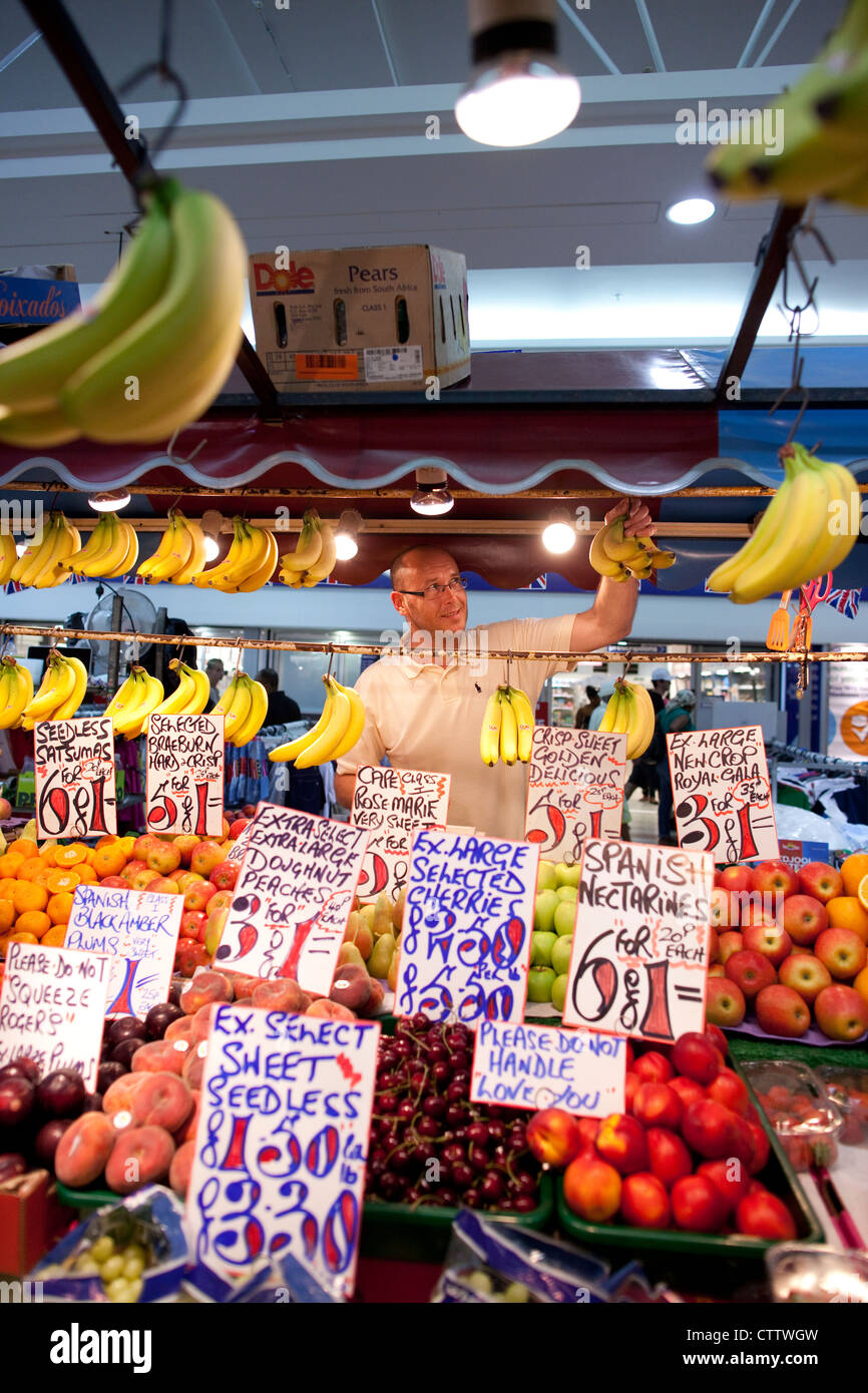Stratford Centre fruit and vegetable market stall in the East London
