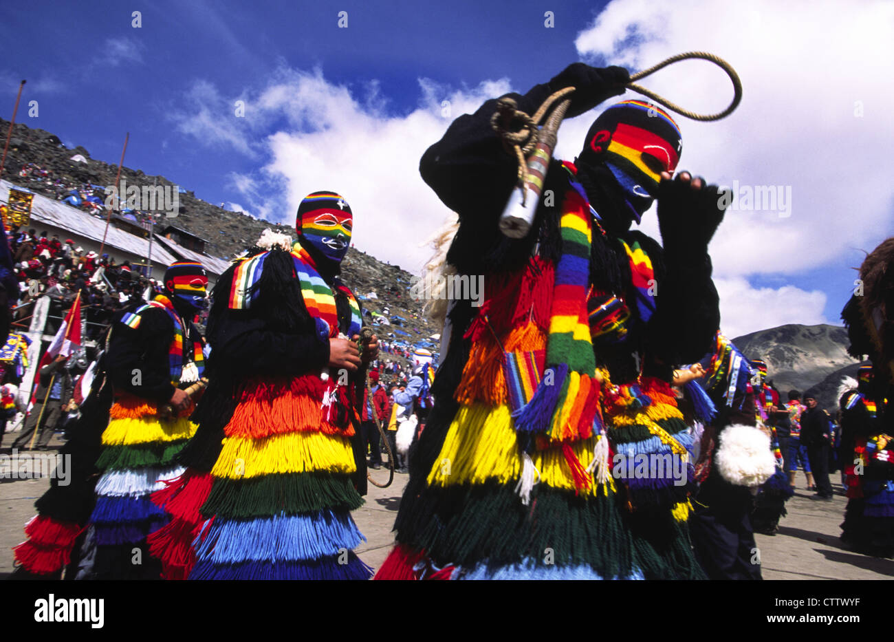 Masked dancers during the Qoyllur Ritti Pilgrimage. Ocongate, Cuzco Department, Peru. Stock Photo