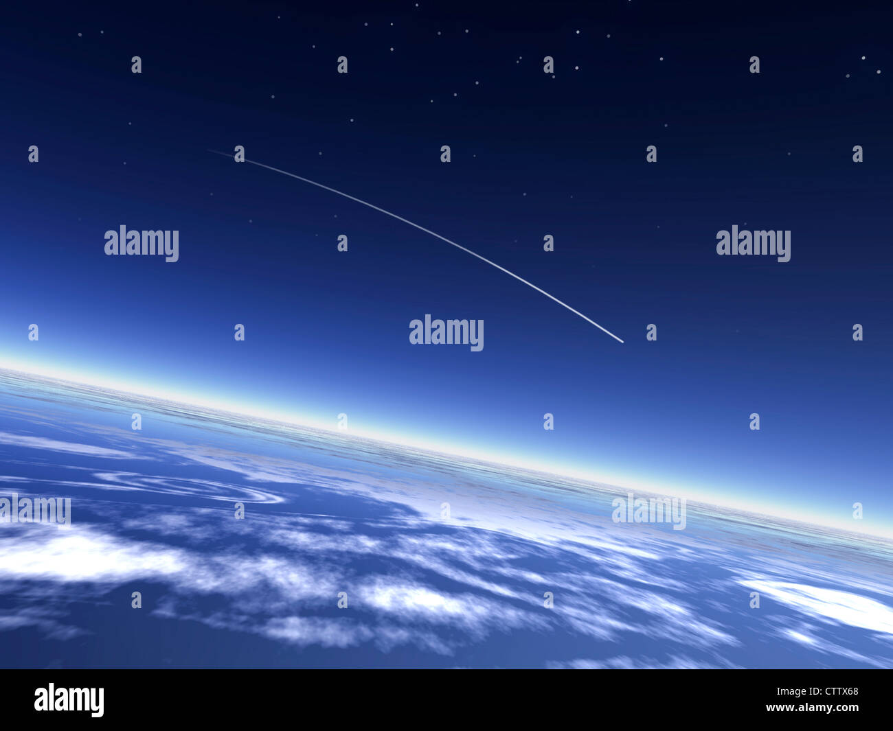 falling star in the atmosphere - Sternschnuppe über der Erde vom All aus gesehen Stock Photo