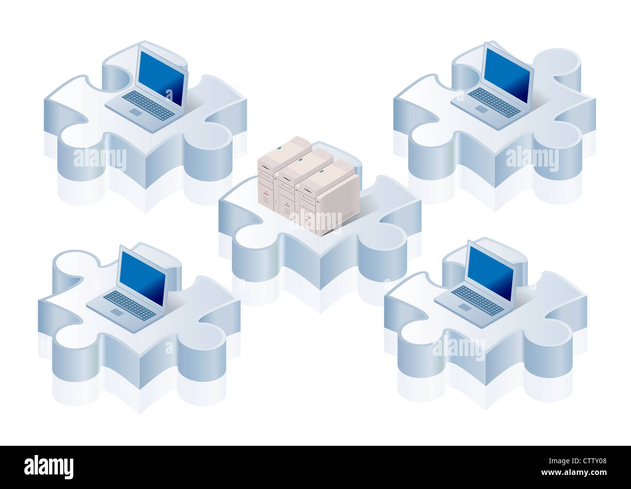 Isolated network set on puzzle isolated on a background Stock Photo