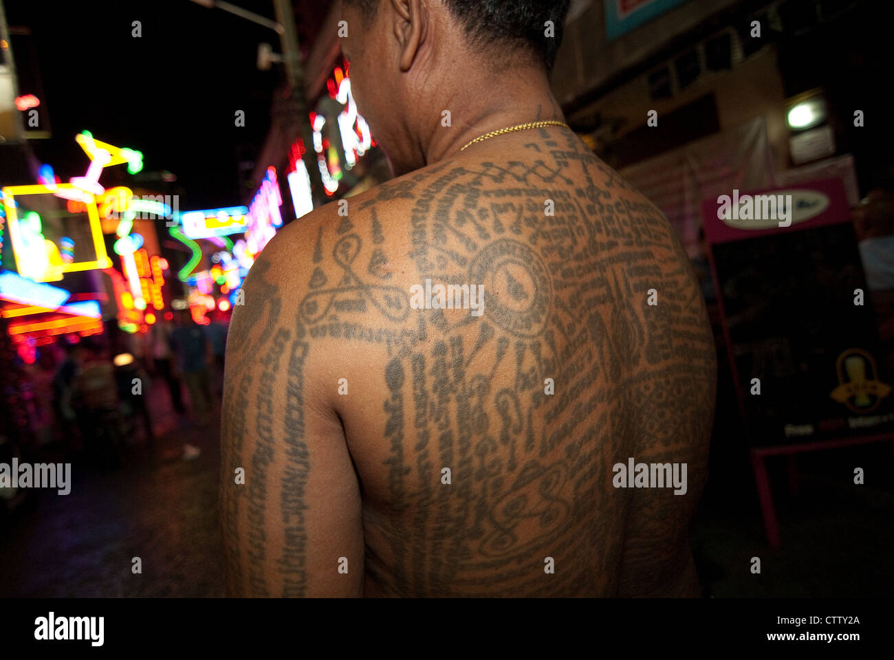 Sak Yan Tattoos. Club security. Soi Cowboy. Bangkok. Stock Photo