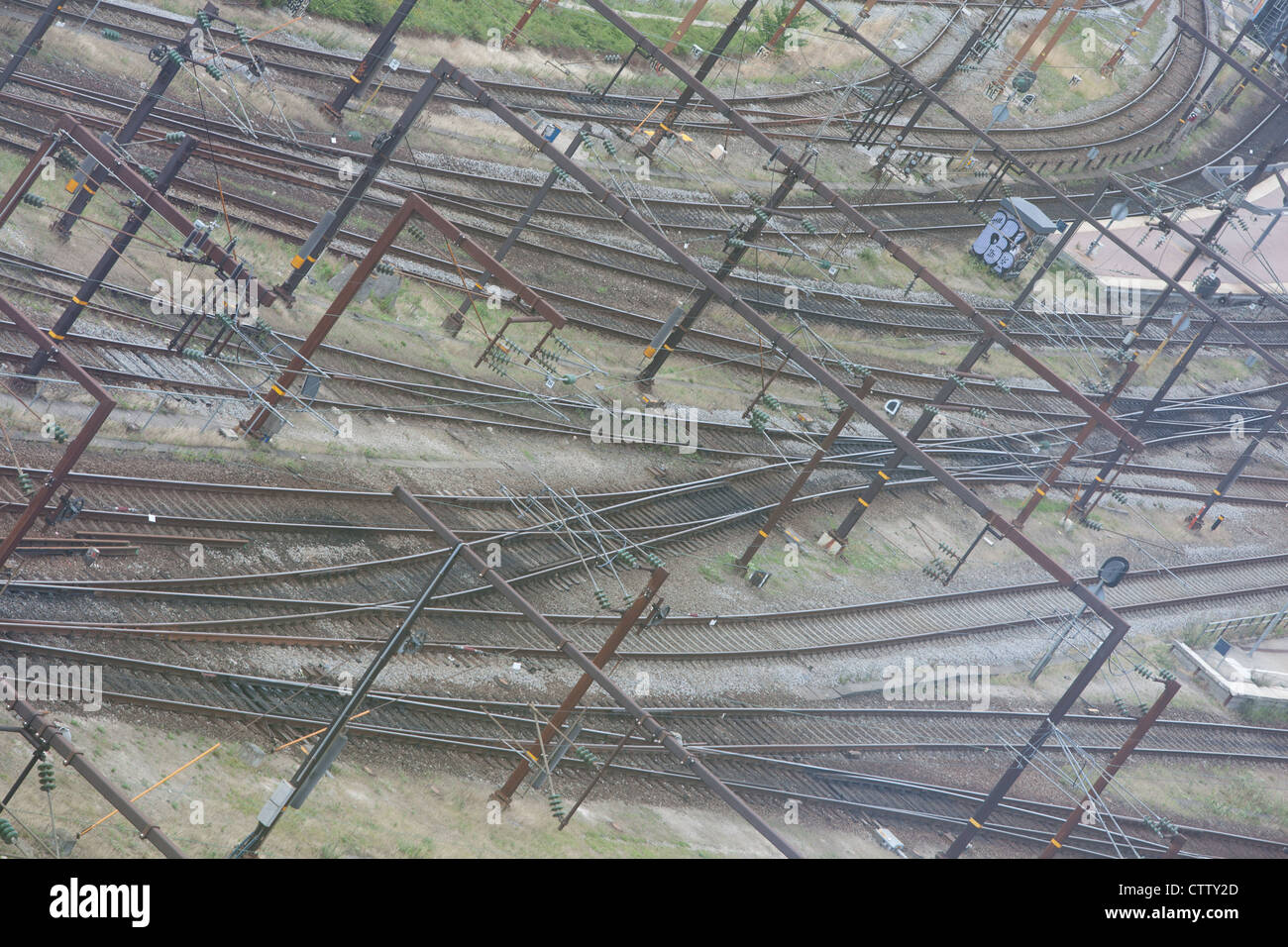 Overhead view of train tracks Stock Photo Alamy