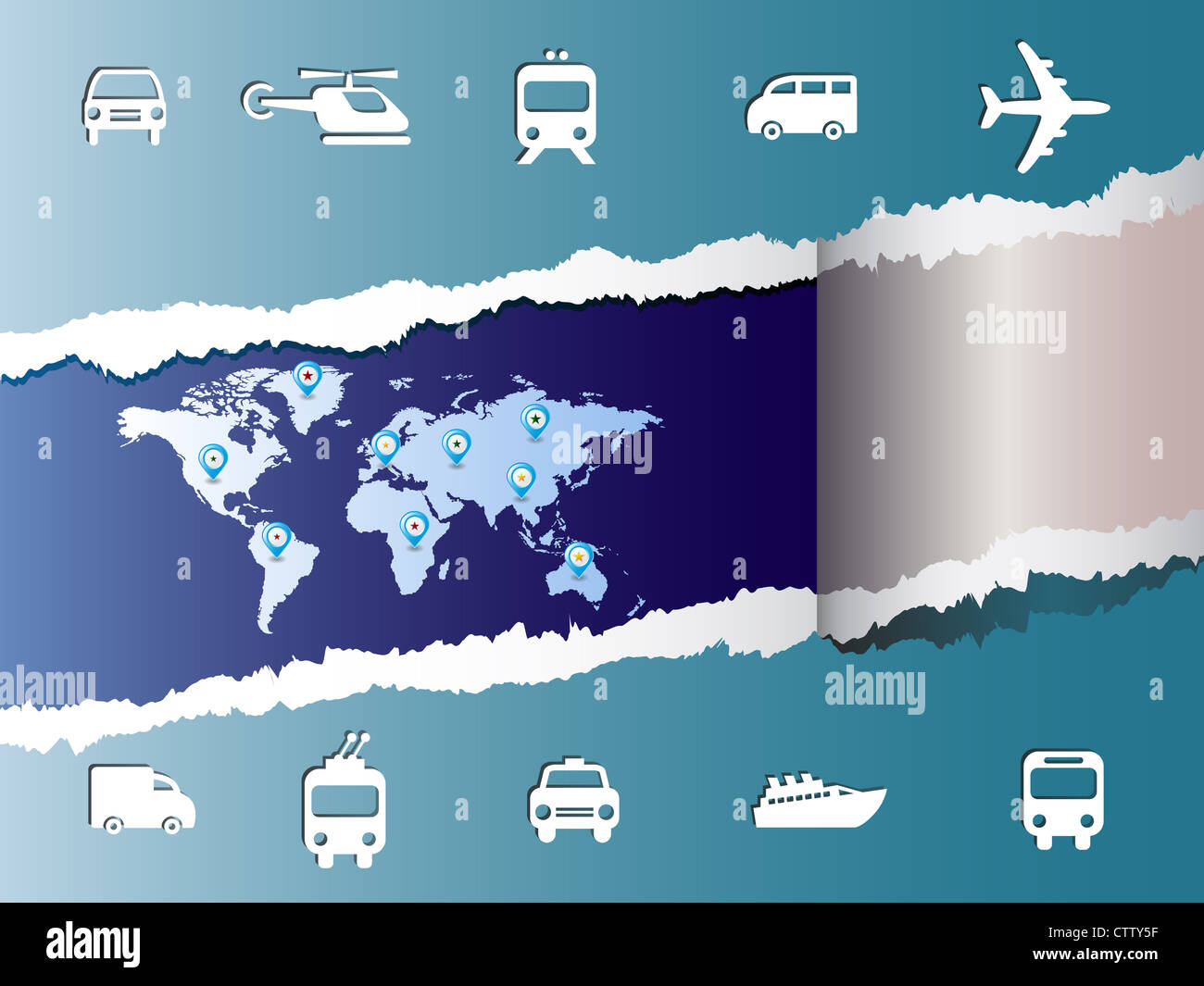 World travel map with icons vector and pin Stock Photo