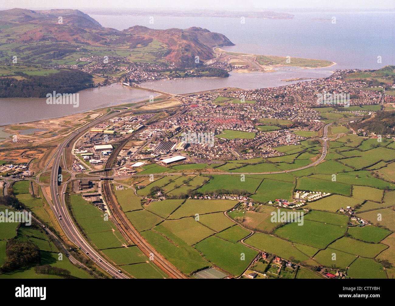 aerial view of Llandudno Junction and Conwy Conway, North Wales, UK