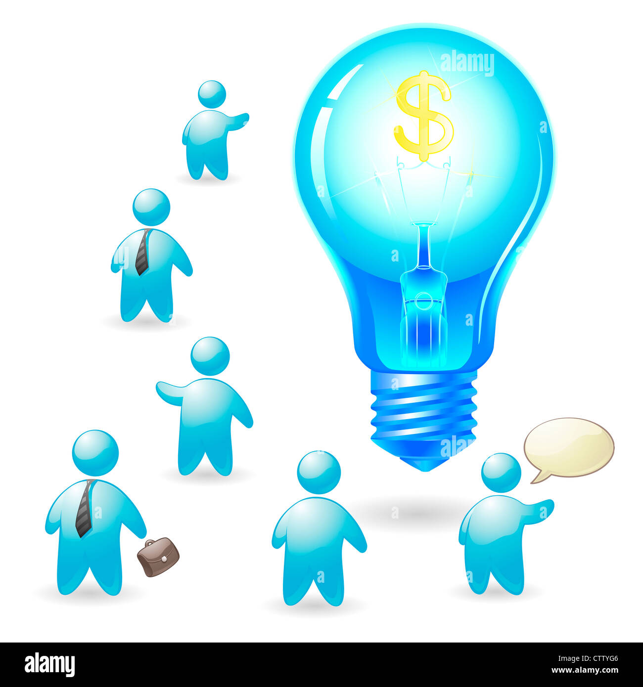 Isolated 3d man and Light bulb with dollar icon money earning idea Stock Photo