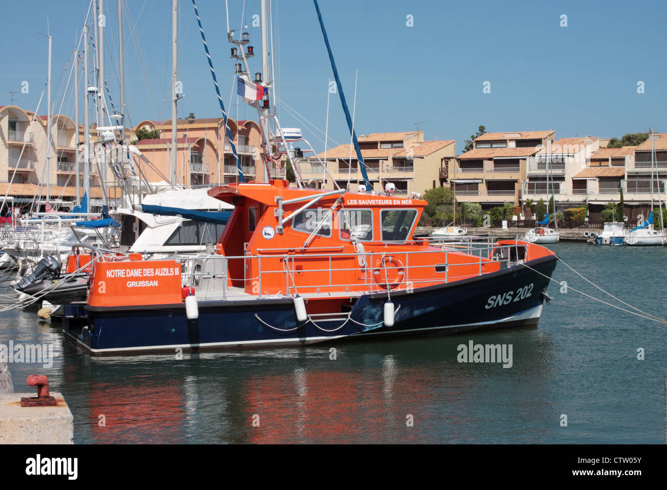 Lifeboat on standby Gruissan harbour Languedoc-Roussillon France Stock Photo
