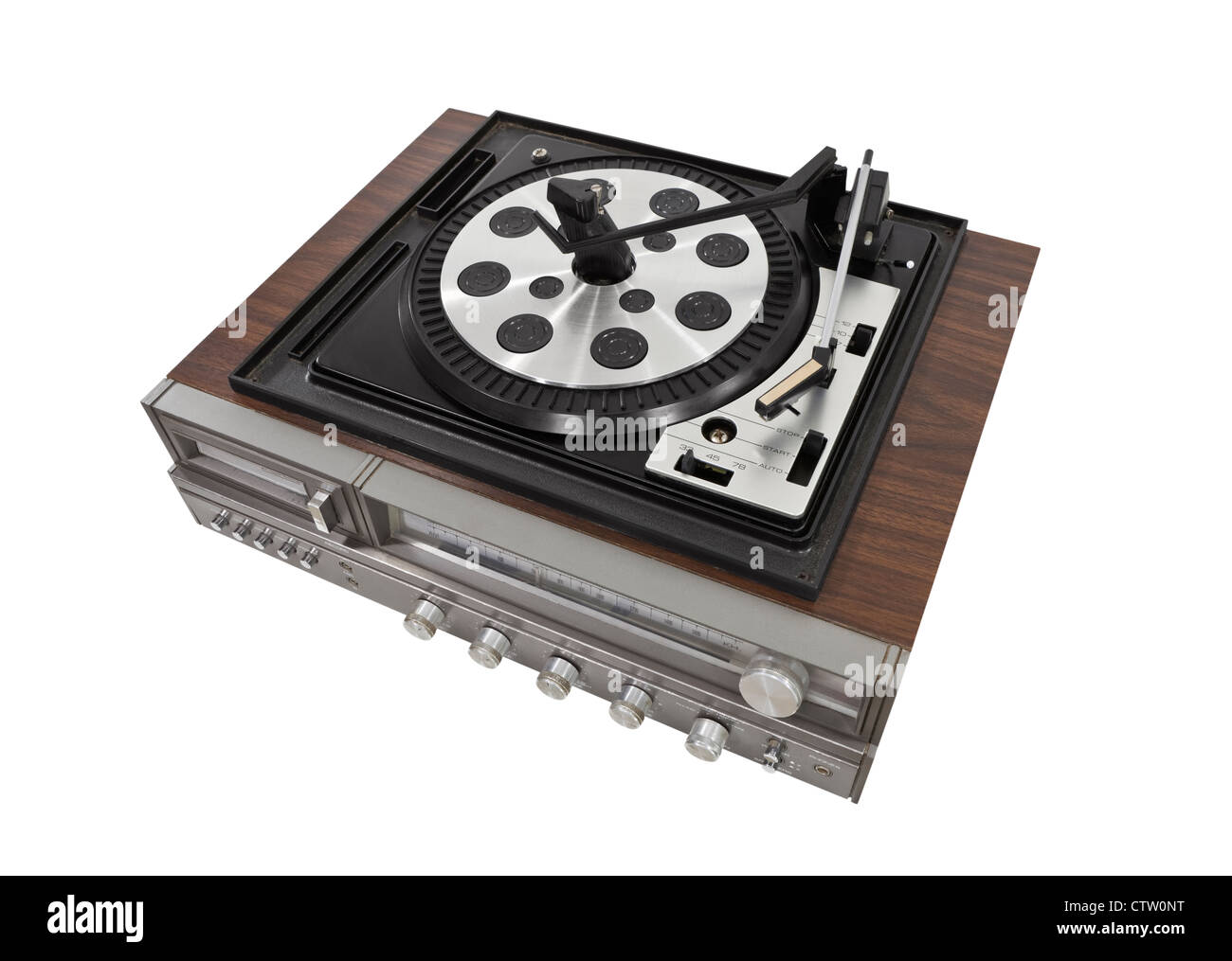 Vintage turn table stereo isolated with clipping path. Stock Photo