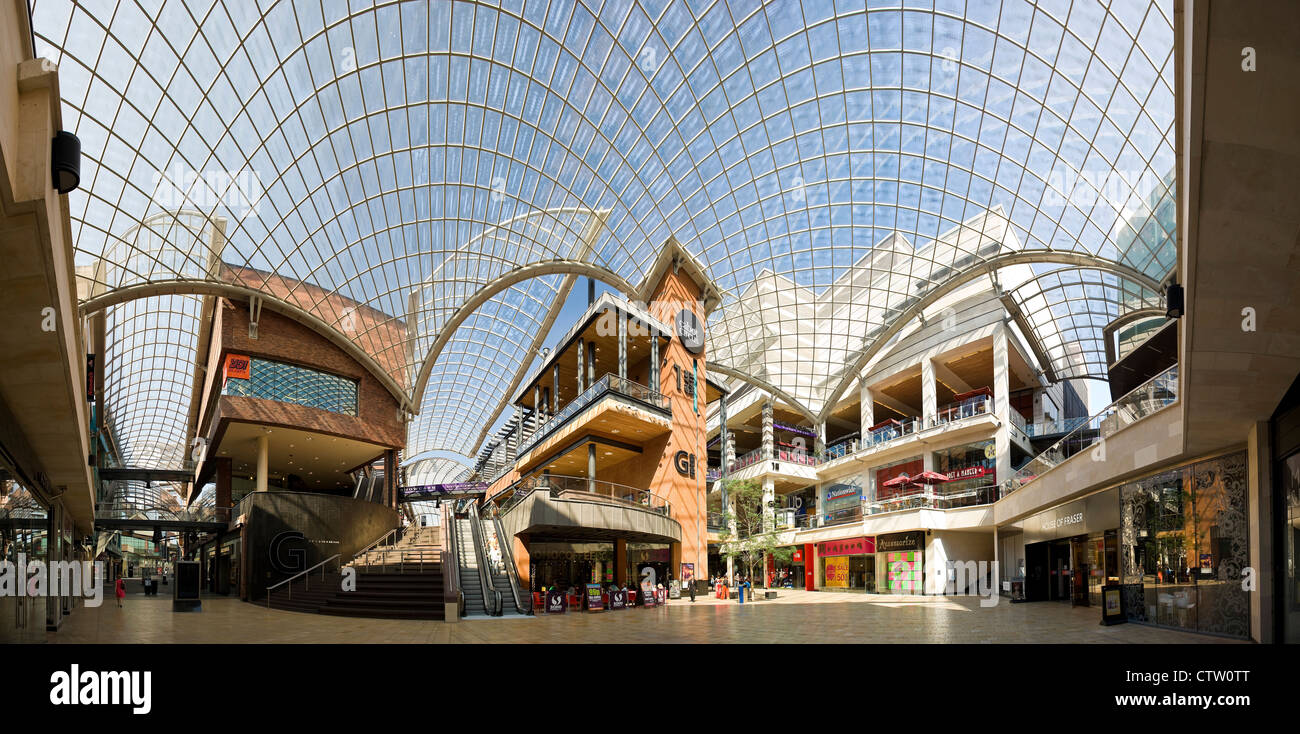 Panorama of Cabot Circus shopping arcade, Bristol city centre, Avon, UK Stock Photo