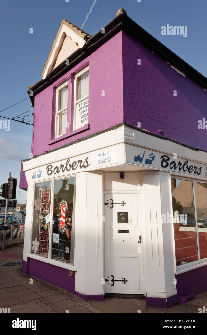 A2 Barbers on a street corner in Gillingham, Kent. Stock Photo