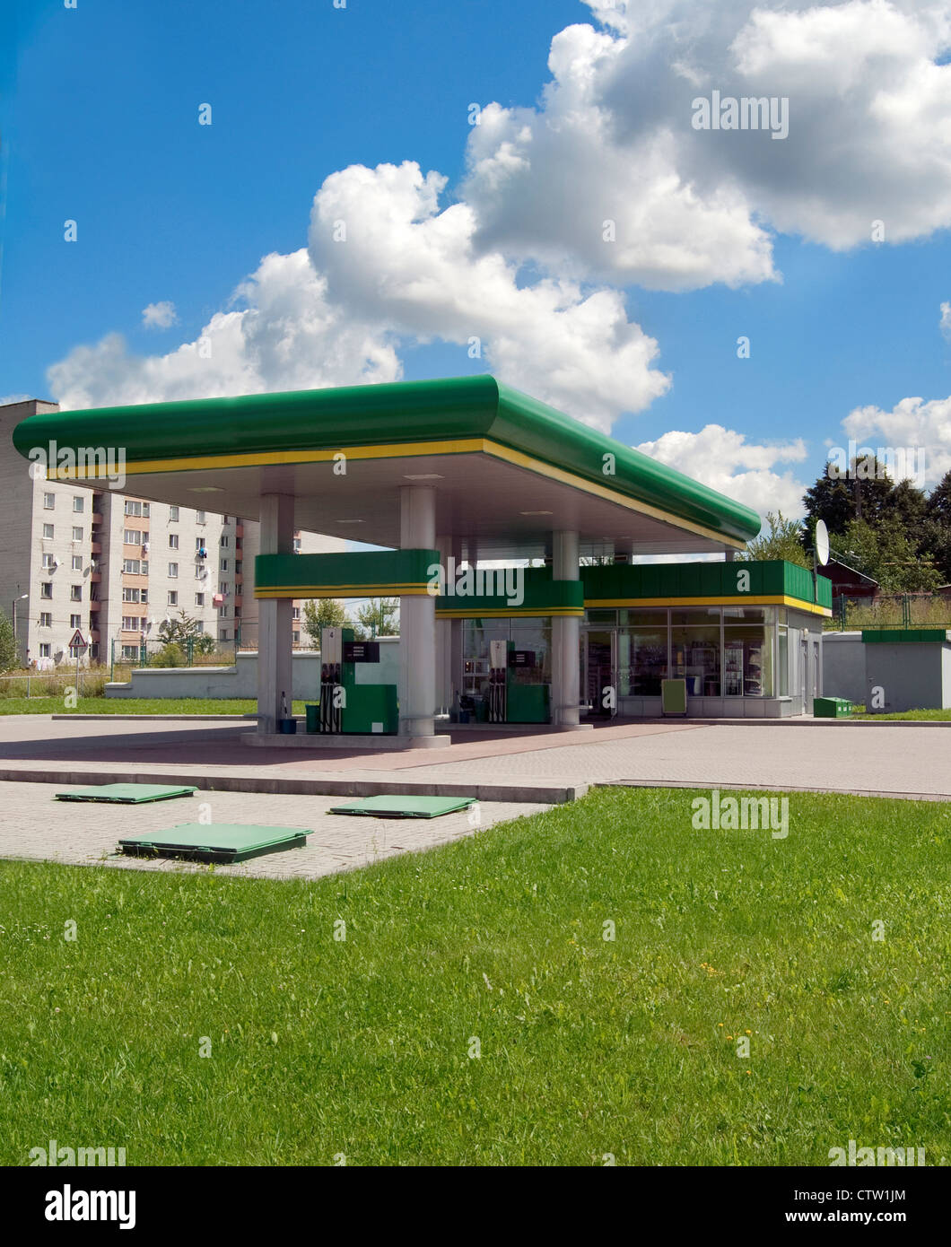 gas refuel station against cloudy sky Stock Photo