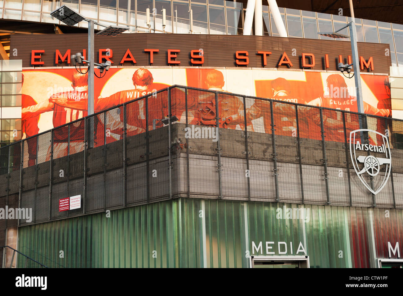 The facade of the Arsenal Emirates football Stadium in Highbury. Stock Photo