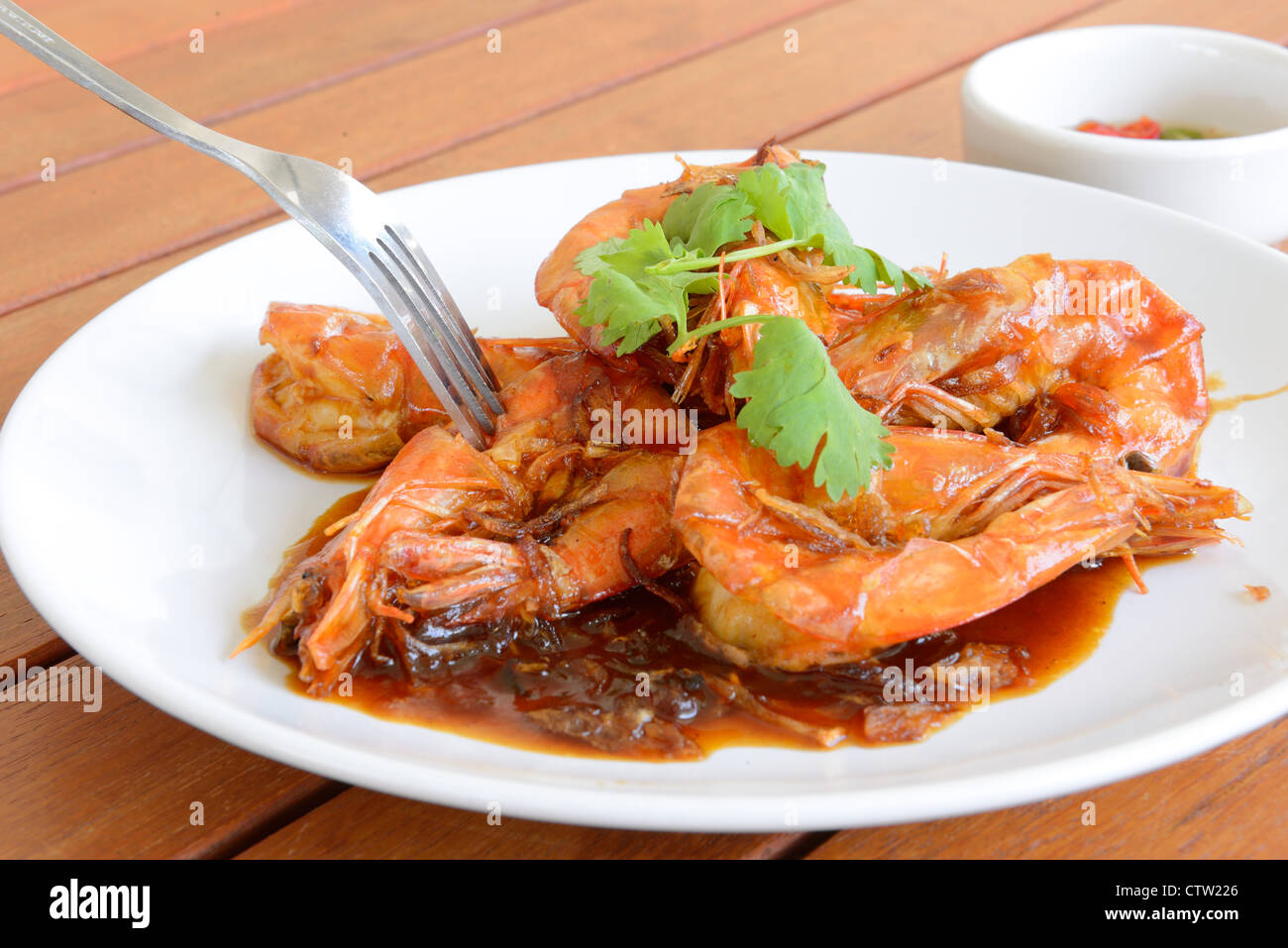 The kind of thai food ,it call Shrimp with tamarind sauce , it is not spicy. Stock Photo