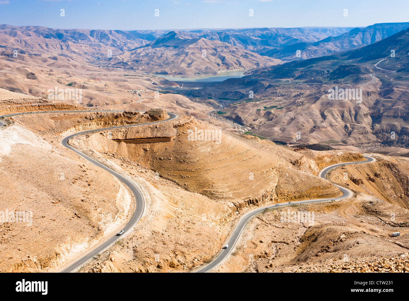 mountain serpentine King's road in Wadi Al Mujib valley, Jordan Stock Photo