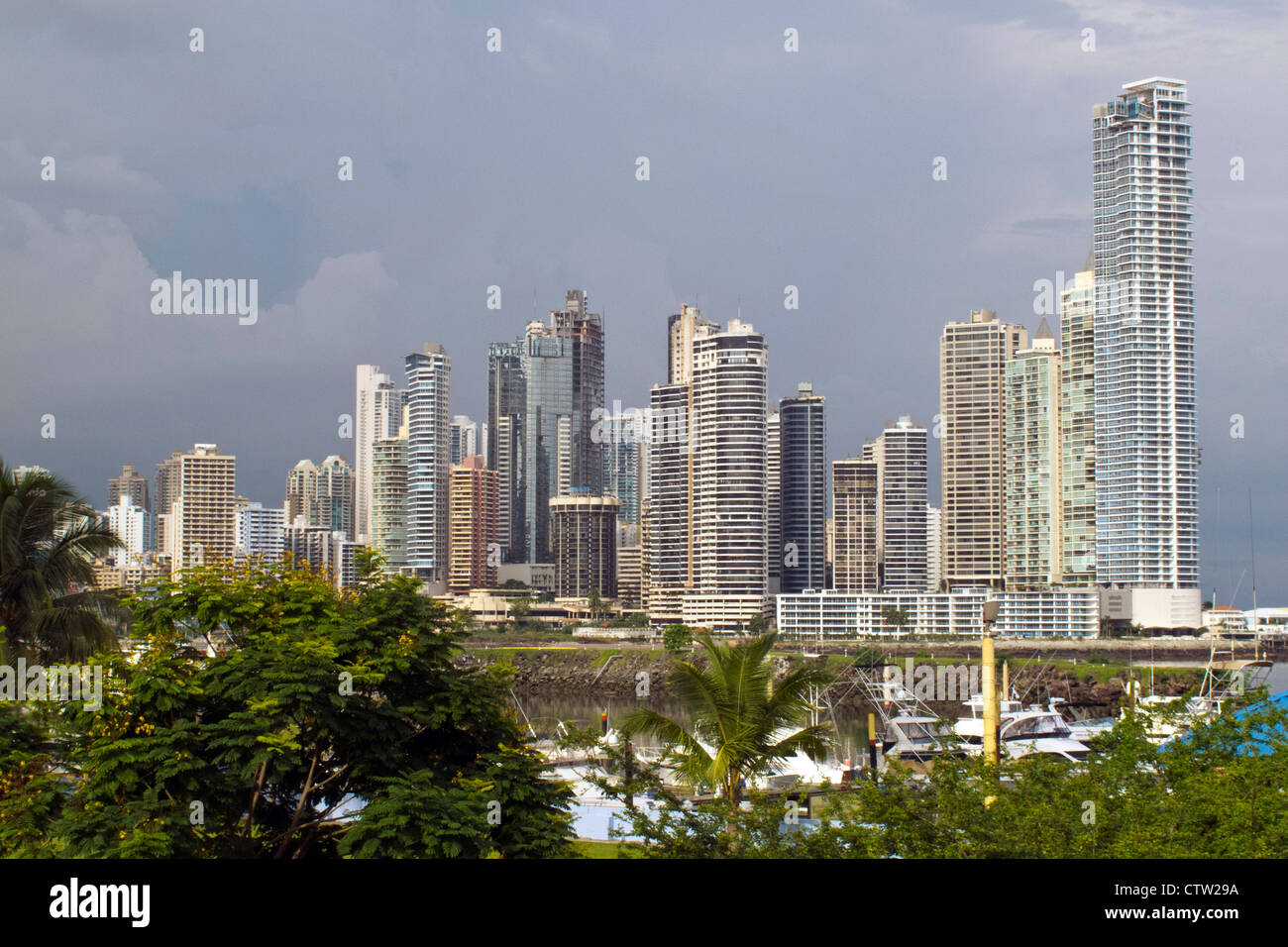 General view of sky scrapers / skyline, Panama City, Panama Stock Photo