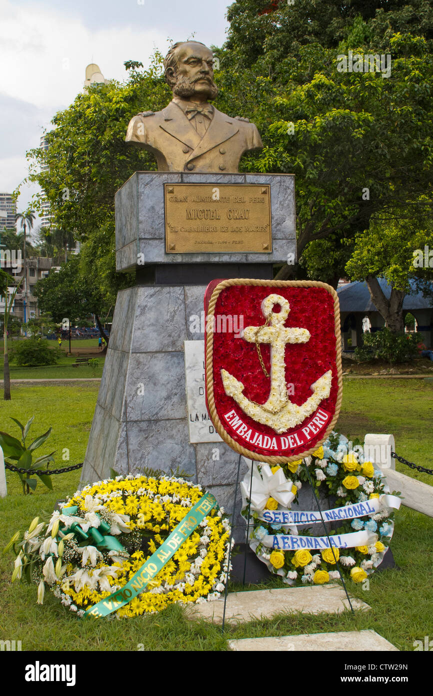 Statue of Miguel Grau, Panama City, Panama Stock Photo