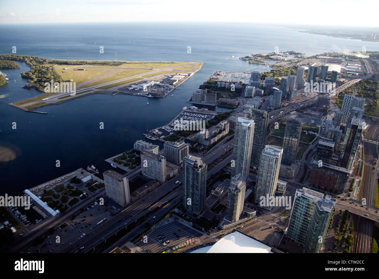 Toronto June 2012, Aerial View Of Toronto From The Top Of The CN Tower With Billy Bishop Toronto City Airport (YTZ) Stock Photo