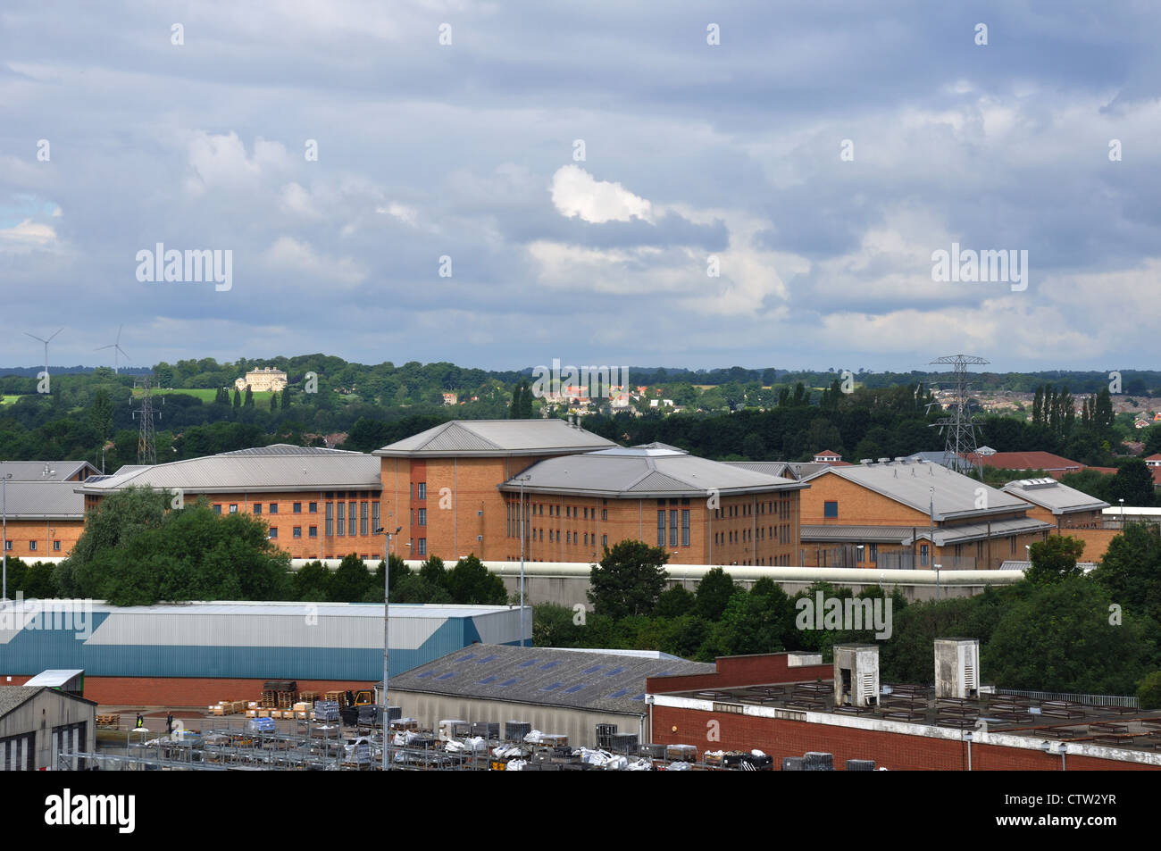 HMP Doncaster with Cusworth House inthe distance Stock Photo