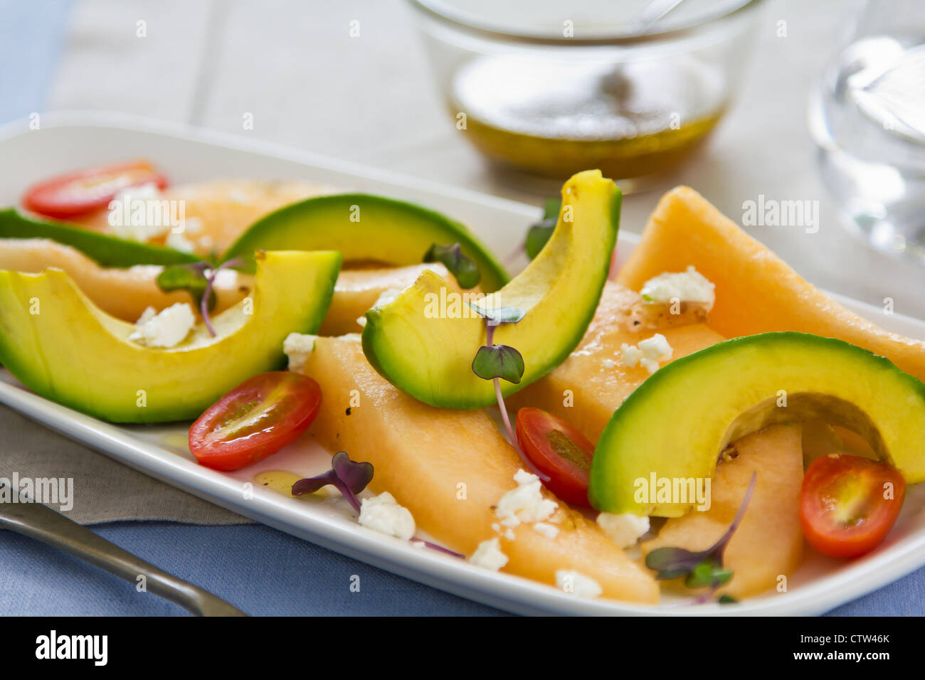 Avocado,Melon and Goat cheese salad Stock Photo Alamy