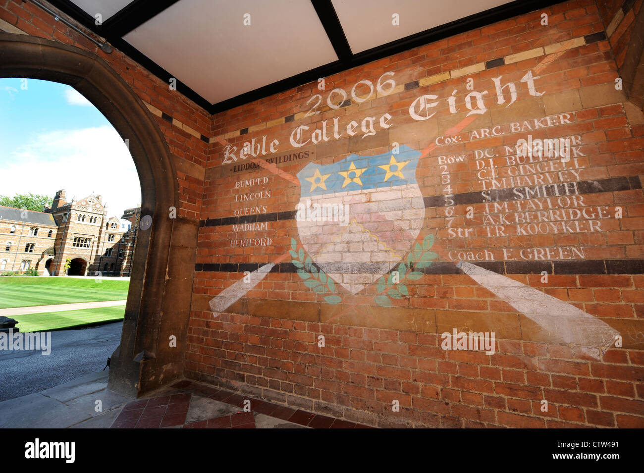 Wall painting commemorating the Keble College rowing eight at Oxford University UK Stock Photo