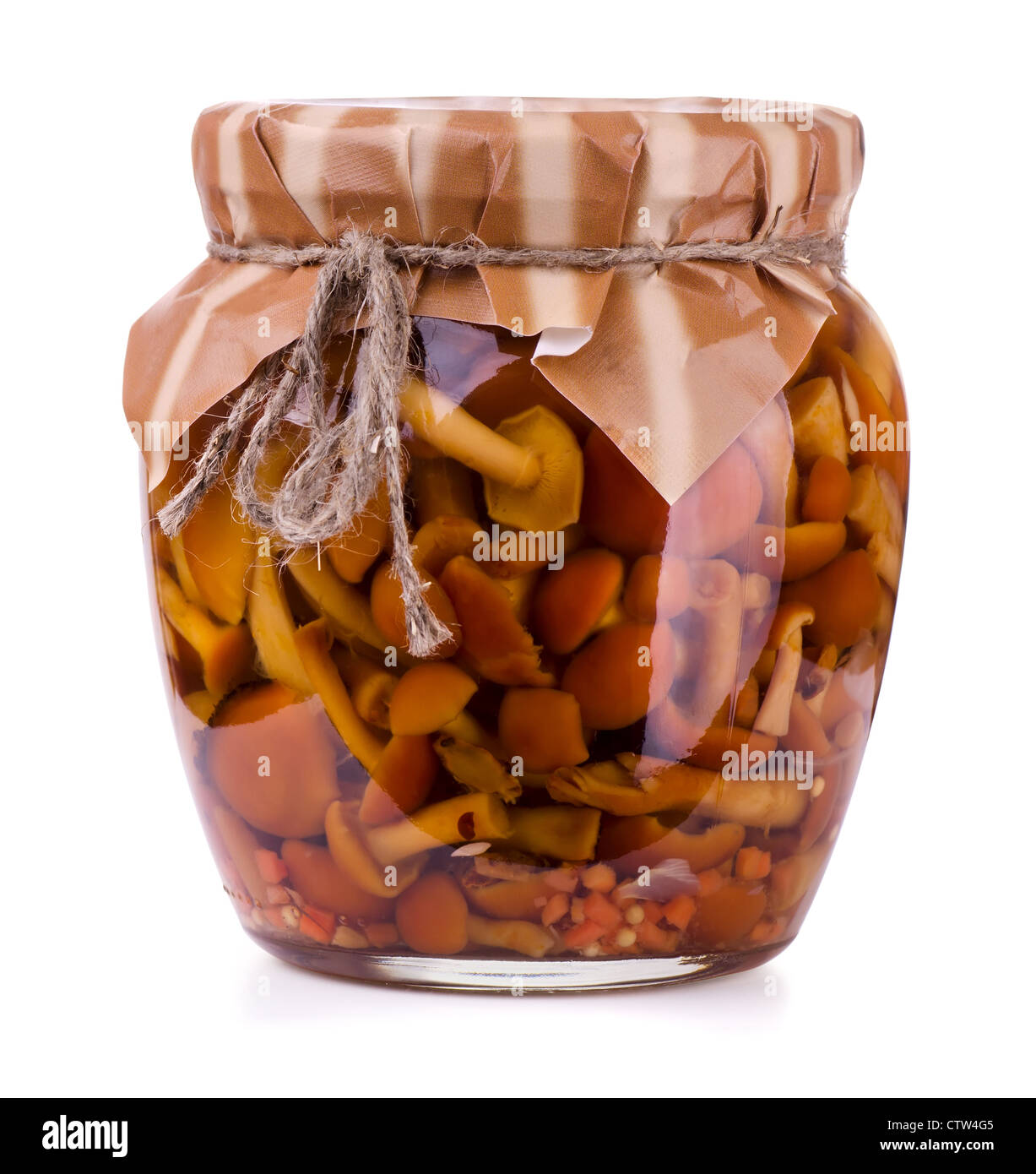 Jar of preserved honey mushrooms isolated on white Stock Photo Alamy