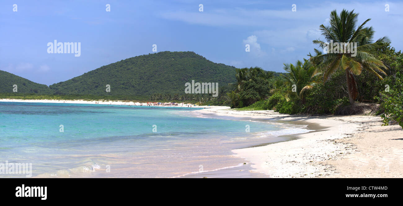 Panoramic wide angle photo of the Puerto Rican island of Culebra - Flamenco Beach. Stock Photo