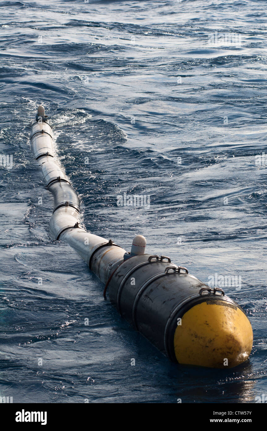 Seismic air gun been towed by a seismic vessel in offshore area Stock
