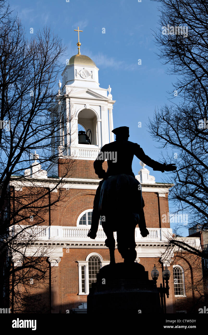 Paul Revere Monument found in Bostons North End on the freedom trail. Stock Photo